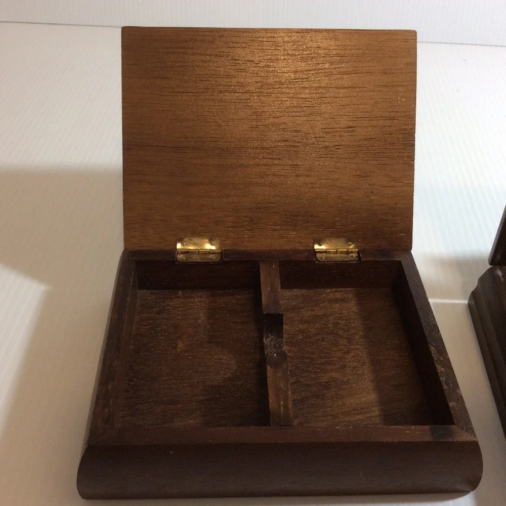 Lot 2 Wooden Box Playing Cards Holder One with Silver Duck and Plain